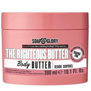 Soap & Glory The Righteous Moisturizing Body Butter - Hydrating Vegan Body Moisturizer for Dry Skin with Shea Butter, Vitamin E & Rosehip Seed Oil - Rich Cream for Women & Men (300ml)