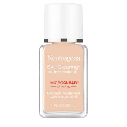 Neutrogena SkinClearing Oil-Free Acne and Blemish Fighting Liquid Foundation with.5% Salicylic Acid Acne Medicine, Shine Controlling Makeup for Acne Prone Skin, 40 Nude, 1 fl. oz