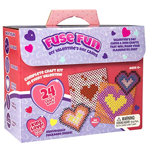 Buy now Valentines Day Cards for Kids Classroom-Heart Themed Fuse Bead Kits (24ct)-Perfect Valentines Day Gifts for Kids School Exchange for Boys & Girls -Each Includes Pixel Art Craft Activity w Perler Beads at indiglob india