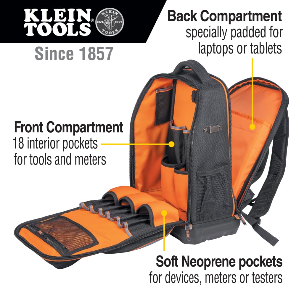 Buy now Klein Tools 62805BPTECH 28-Pocket Laptop Backpack Tool Bag, Tradesman Pro Extra-Large Tech Tool Backpack with Molded Bottom, Charging Port at indiglob india