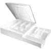 Double Layer Silverware Tray with Lid, Drawer Organizer for Utensil Tray, Cutlery Storage Holder with Cover, Black - White