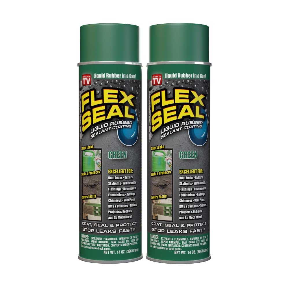 Buy now Flex Seal, 14 oz, Clear, Stop Leaks Instantly, Transparent Waterproof Rubber Spray On Sealant Coating, Perfect for Gutters, Wood, RV, Campers, Roof Repair, Skylights, Windows, and More Green 14 oz (Pack of 2) at indiglob india