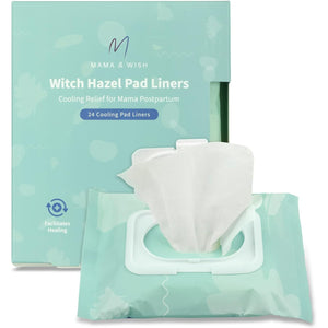 Mama & Wish Witch Hazel Pad Liners for Postpartum Care (24 Count) | Full-Length Cooling Perineal Pads Liner | Postpartum Essentials | Ice Pads Postpartum Liner - Witch Hazel Pads for Postpartum Care