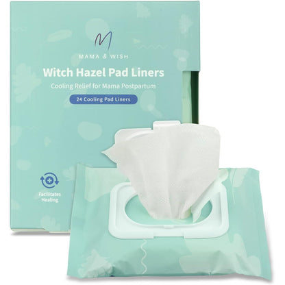 Mama & Wish Witch Hazel Pad Liners for Postpartum Care (24 Count) | Full-Length Cooling Perineal Pads Liner | Postpartum Essentials | Ice Pads Postpartum Liner - Witch Hazel Pads for Postpartum Care