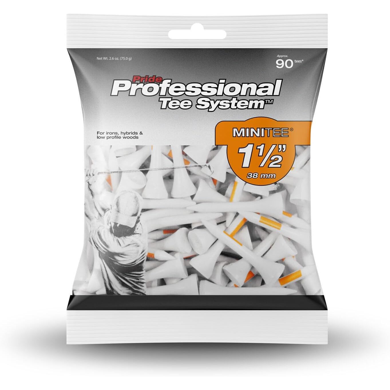 PrideSports PTS Wood Golf Tees | 90 Count, 1-1/2 Inch | #1 Wood Tee on Tour | Best for Irons, Hybrids, & Woods