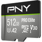PNY P-SDUX512U3100PRO-GE 512GB PRO Elite Class 10 U3 V30 microSDXC Flash Memory Card - 100MB/s, Class 10, U3, V30, A2, 4K UHD, Full HD, UHS-I, Micro SD