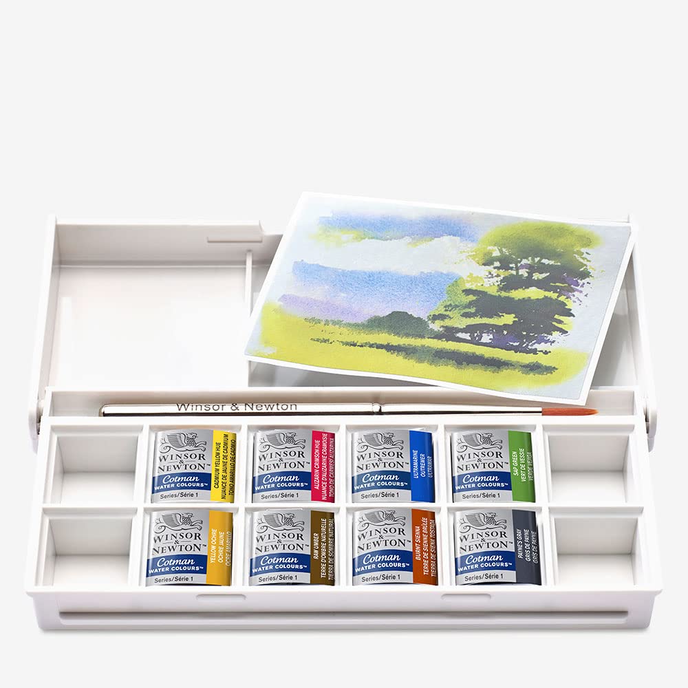 Buy now Winsor & Newton Cotman Watercolor Paint Set, Field Pocket Set, 12 Half Pan w/ Brush, Sponge, Bottle 8 Half Pan Landscape Colors at indiglob india