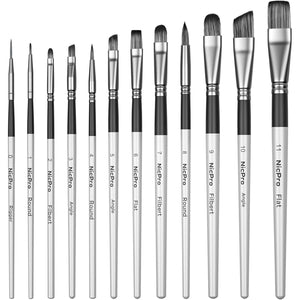Nicpro 12PCS Artist Paint Brush Set, Craft Paint Brushes for Acrylic Painting, Oil, Watercolor, Gouache, Tempera, Face, Body, Fabric, Leather, Model, Art Supplies Paintbrushes for Artists Beginners
