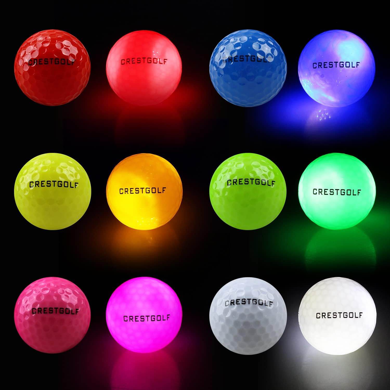Crestgolf 6 Pack Glow in The Dark Golf Balls Light up Night Led Golf Balls with 12-Minute Reset Timer Gift Sets for Men Women - My Store