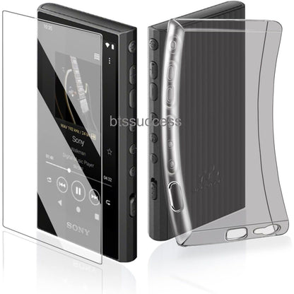 Soft Clear TPU Protective Shell Skin Case Cover for Sony Walkman NW-A300 Series NW-A306 NW-A307 (Clear case and Glass)