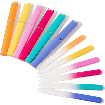 3 Pack Crystal Glass Fingernail File with Case for Natural Nail Professional Czech Glass File Double-Sided Etched Gentle Nail Care Stocking Stuffers for Women or Adults, Unique Gifts