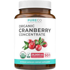 Organic Cranberry Pills - 50:1 Concentrate Equals 25,000mg of Fresh Cranberries (Vegan) for Urinary Tract Health & Kidney Cleanse - Cranberry Pills for Women - UTI Support Supplement - 60 Capsules