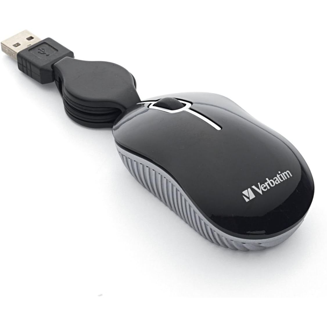 Verbatim Wired Optical Computer Mini USB-A Mouse - Plug & Play Corded Small Travel Mouse with Retractable Cable – Black 98113