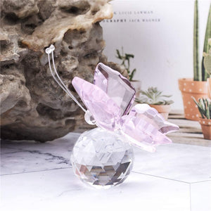 H&D HYALINE & DORA Pink Crystal Flying Butterfly with Crystal Ball Base Figurine Collection Cut Glass Ornament Statue Animal Collectible