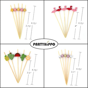 PARTYHIPPO Bamboo Cocktail Picks 200 Pack – Tropical Fruit Toothpicks 4.7 Inch Cocktail Sticks for Appetizers, Fruit, Cheese, Drinks, Party Supplies (Fruit)