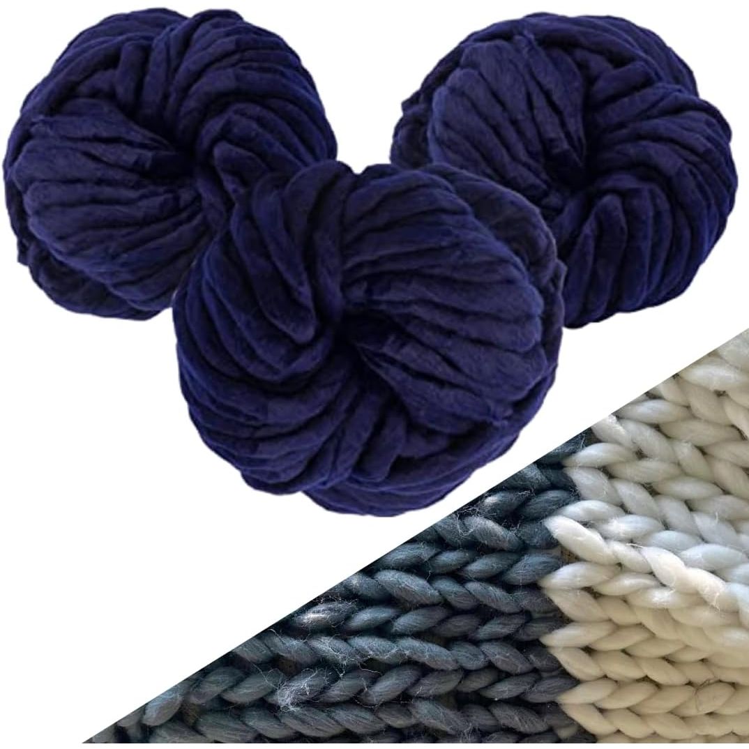 Buy now Chunky Vegan Wool Yarn 3 Pack (111 Yards Total, 37 Each Skein) - Navy Blue - Fluffy Polyester Yarn Perfect for Soft Throw & Baby Blankets, Arm Knitting, Crocheting & DIY Crafts and Art Projects at indiglob india