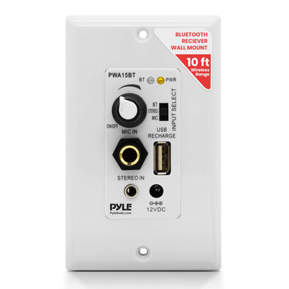 Buy now Pyle Bluetooth Receiver Wall Mount - in-Wall Audio Control with Built-in Amplifier | USB, Microphone, Aux (3.5mm) Input | Terminal Block | Connect 2 Speakers | 100 Watt - PWA15BT.5 at indiglob india