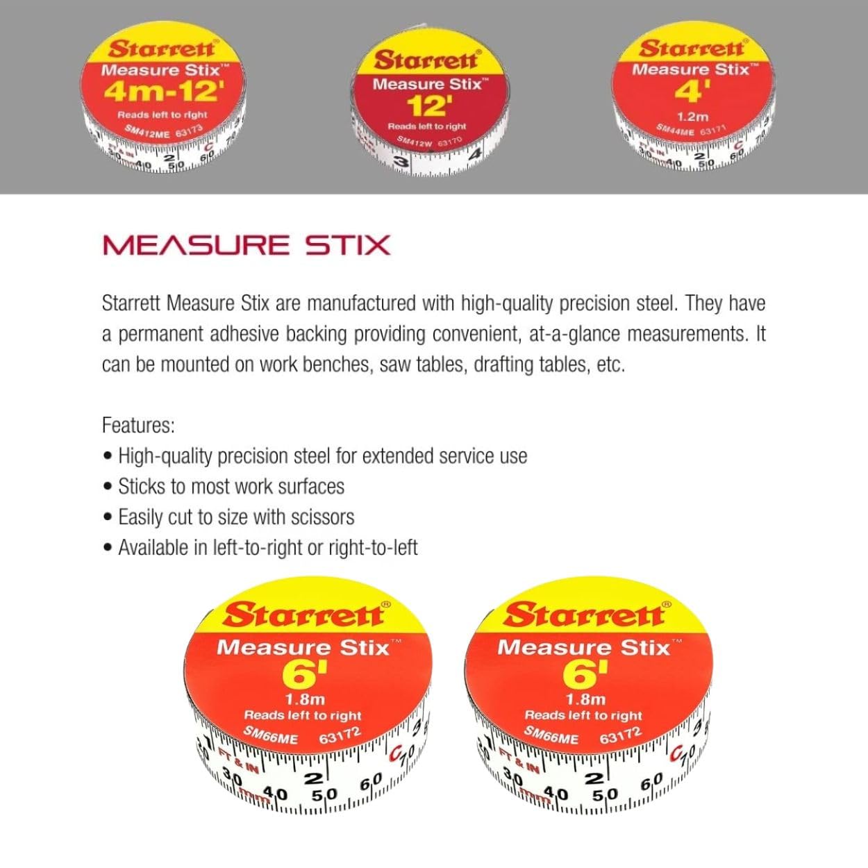 Buy now Starrett Tape Measure Stix with Adhesive Backing - Mount to Work Bench, Saw Table, Drafting Table - 3/4" x 2m/6', English Metric, Left-Right Reading - SM66ME at indiglob india