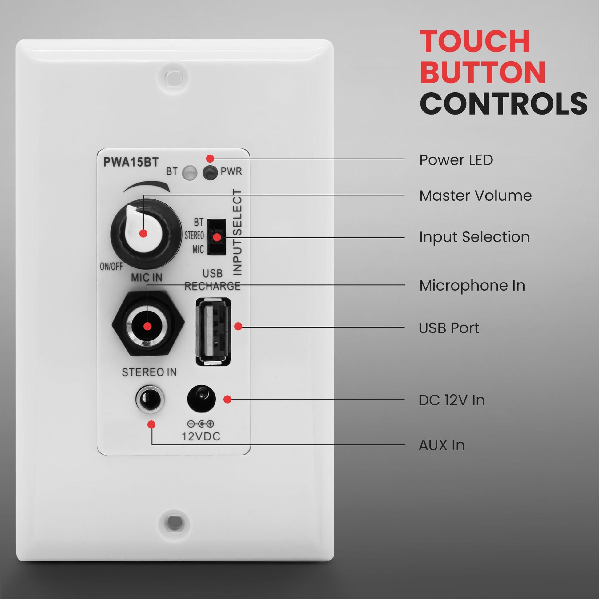 Buy now Pyle Bluetooth Receiver Wall Mount - in-Wall Audio Control with Built-in Amplifier | USB, Microphone, Aux (3.5mm) Input | Terminal Block | Connect 2 Speakers | 100 Watt - PWA15BT.5 at indiglob india