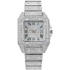 MINILUJIA Luxury Mens Crystal Watch Fashion Full Bling Iced Out Rhinestone Quartz Analog Watch Men Women Hip Hop Big Dial Square Wristwatch - silver
