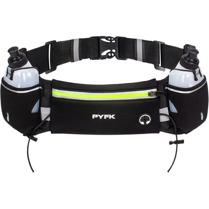 PYFK Running Belt with Water Bottles, Hydration Belt for Men and Women, Water Bottle Holder Running Pouch Water Belt, Fanny Pack Fits 7 inches Phones, Waist pack for Runner Jogging
