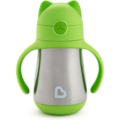 Munchkin Cool Cat Sippy Cup for Toddlers, Stainless Steel Straw Cup, 8 Ounce, Purple