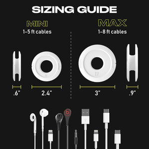 Side Winder Mini and Max Headphone, Earbud and Charging Cable Winder and Organizer Perfect for Wrapping Earbuds and Cords for Travel and Organization (White, Max)