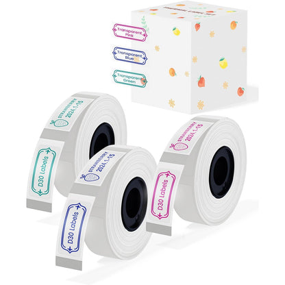 Label Maker Tape - D30 Transparent Clear Label, Waterproof Thermal Printer Tape, 14x30mm/0.55x1.18inch for Name Price Classification, Compatible with Memoking/Phomemo D30, 3 Rolls