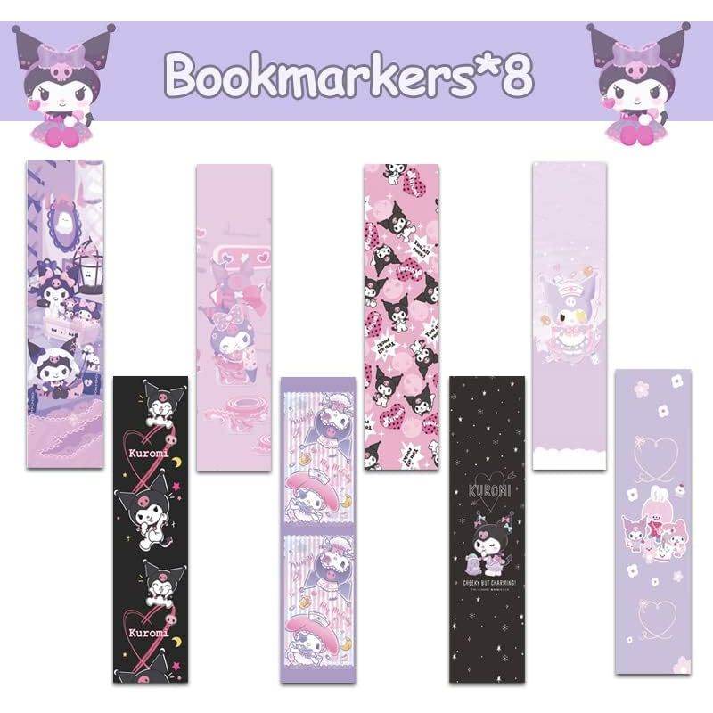 Cartoon Kawaii Set Including Bookmarks Pens Card Holders with Lanyard Sticky Note Ruler Stickers Button Badges Keychain - My Store