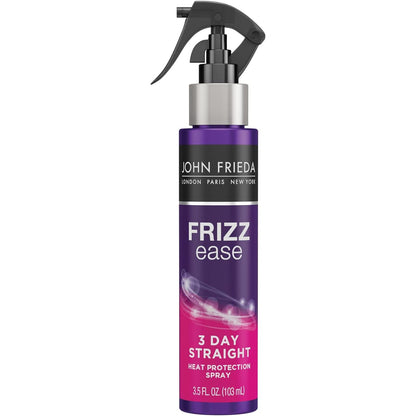 John Frieda Frizz Ease 3 Day Straight Heat Protection Spray, Keeps Hair Straight and Frizz-Free for 3 Days, Keratin-Infused Flat Iron & Styling Spray for a Smooth, Sleek Finish, 3.5 Oz