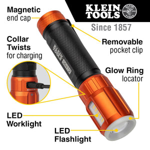 Buy now Klein Tools 56412 Rechargeable LED Flashlight with Flood Light, 500 lumens, USB-C Rechargeable, Pocket Clip, Magnet, for Professional Work at indiglob india