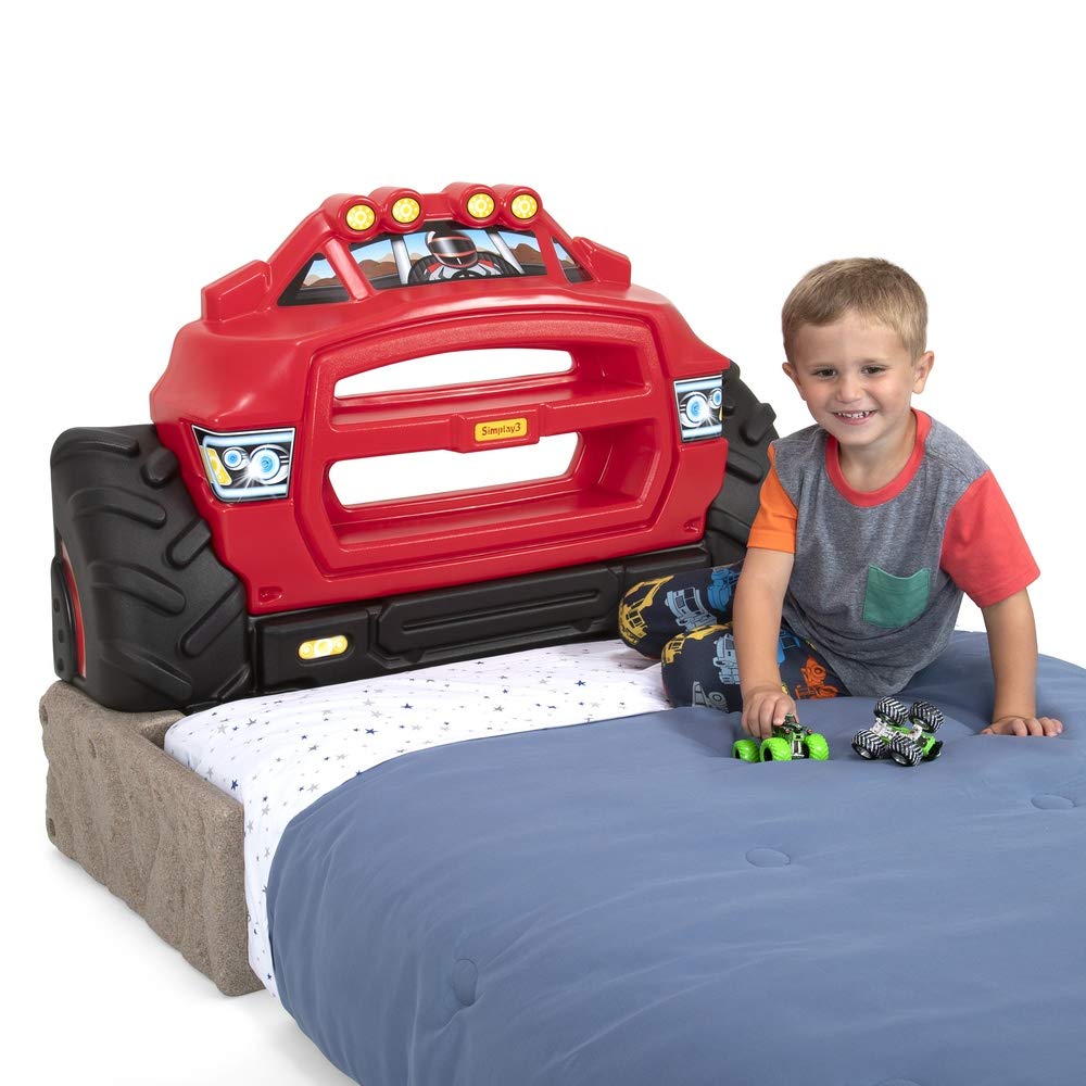 Buy now Simplay3 Monster Truck Headboard, Twin Size Plastic Car Bed Headboard for Kids, Toddlers and Boys with Toy Car Storage - Red, Made in USA at indiglob india