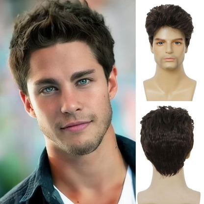 Kaneles Mens Short Curly Black Wig with Bang Costume Halloween Cosplay Party Natural Hair Wig