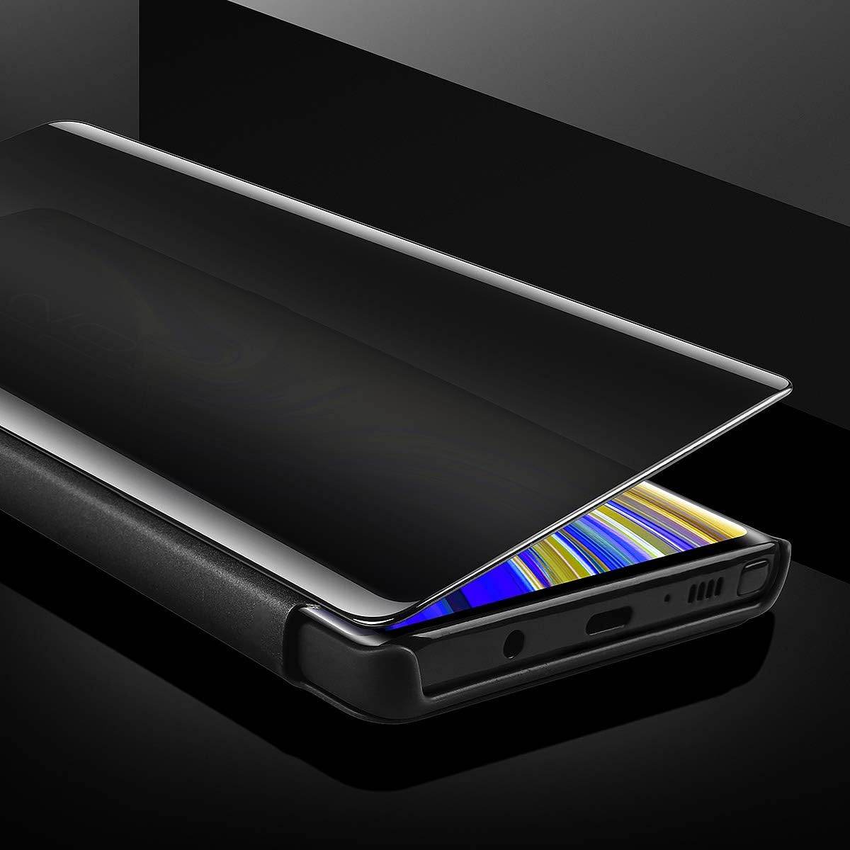AICase Galaxy Note 9 Case, Luxury Translucent View Window Front Cover Mirror Screen Flip Smart Electroplate Plating Stand 360 Full Body Protective Case for Samsung Galaxy Note 9 (Midnight Black) - My Store