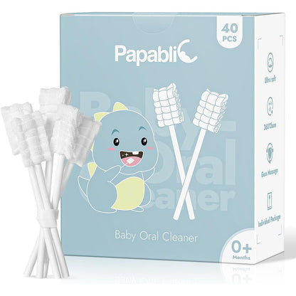Papablic Baby Tongue Cleaner, Baby Oral Cleaner, Disposable Infant Mouth Cleaner Newborn, Upgrade Gum Cleaner with Paper Handle or Infants Ages 0-2 Years, 40 Pack