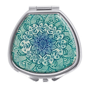 Pill Box,Green Mandala Pill Case for Purse Pocket Pill Organizer Decorative Boxes Silver Single Compartment Travel Medicine Tablet Holder Wallet