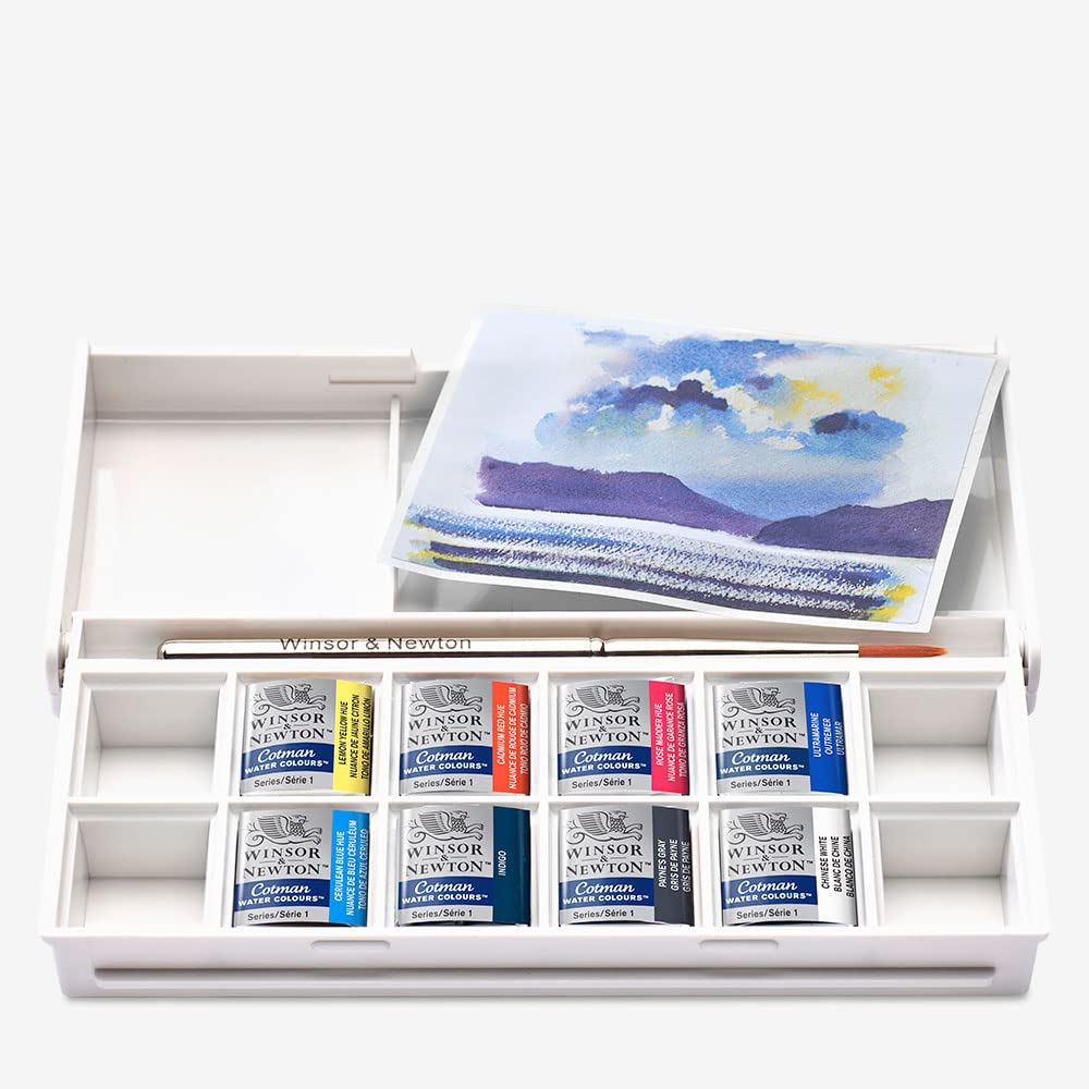 Buy now Winsor & Newton Cotman Watercolor Paint Set, Field Pocket Set, 12 Half Pan w/ Brush, Sponge, Bottle at indiglob india