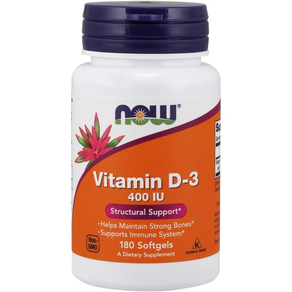NOW Foods Vitamin D-3 400 IU Softgels, 2 pk, 180 Count (Pack of 2)