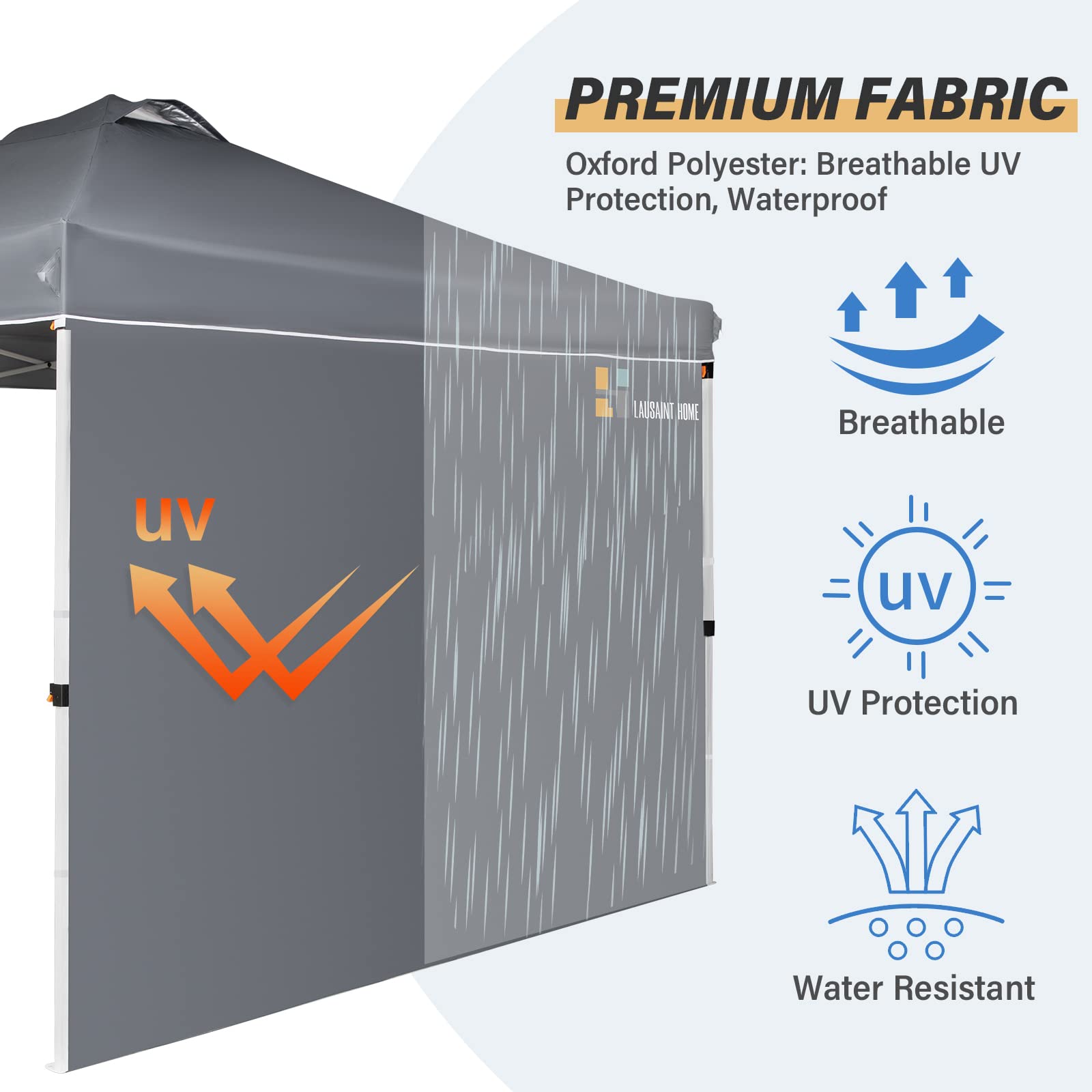 Buy now LAUSAINT HOME 10x10 Instant SunWall for Gazebo Pop up Canopy, 1 Pack Sidewall with Removable Velcro Straps for Outdoor Canopies Tent，UV30+ (Gray) at indiglob india
