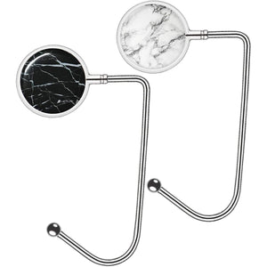 Purse Hook Handbag Hangers for Table Storage Decor, Womens Bag Hanger Holder (Marble White+Black)