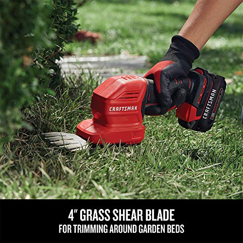 Buy now CRAFTSMAN V20 4 In. Cordless Handheld Grass Trimmer and 8 In. Mini Hedge Trimmer, Battery and Charger Included, Rechargeable 2 in 1 Grass Shear and Bush Trimmer (CMCSS800C1) at indiglob india