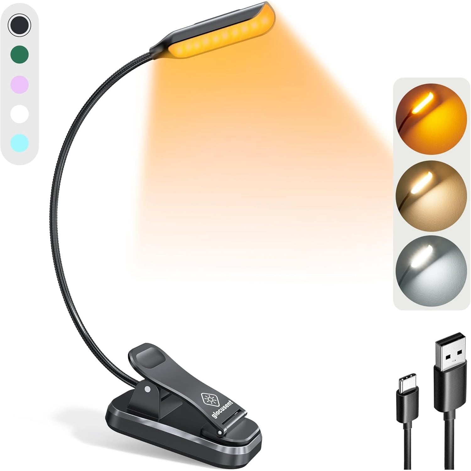 Buy now Glocusent Willow Book Light for Reading in Bed, 10LED Bright Reading Light, 3 Colors & 3 Brightness, Rechargeable Book Light Lasts for 80hr, Lightweight Clip on Book Light, Perfect for Book Lovers Black at indiglob india