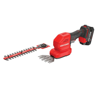 Buy now CRAFTSMAN V20 4 In. Cordless Handheld Grass Trimmer and 8 In. Mini Hedge Trimmer, Battery and Charger Included, Rechargeable 2 in 1 Grass Shear and Bush Trimmer (CMCSS800C1) at indiglob india