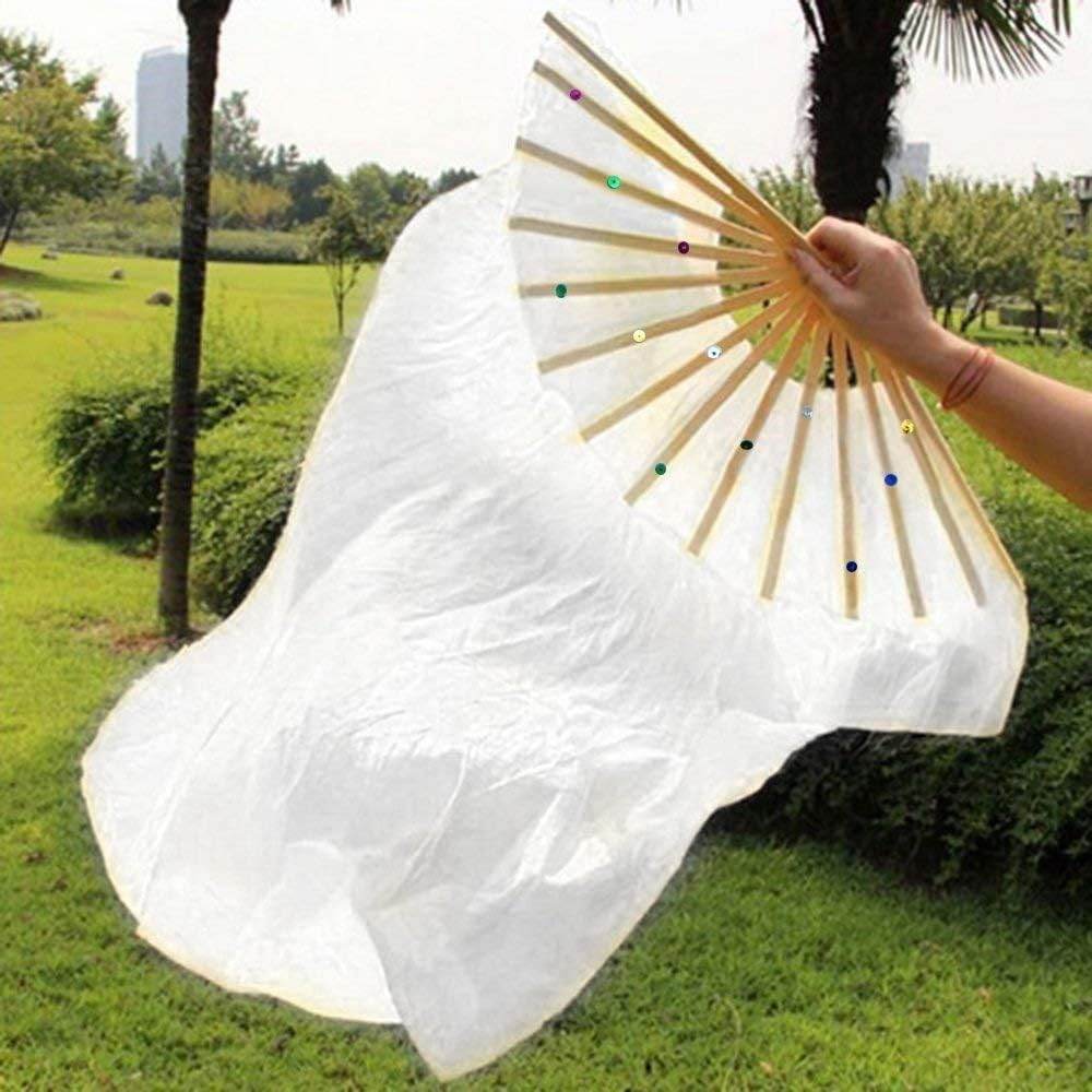 1.8m Artificial Silk Belly Dance Bamboo Fans Veils Women Real Silk Belly Dance Fan Veil National Dance Dancing Long Bamboo Fan - My Store