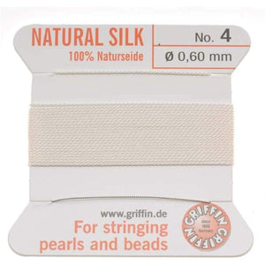 Griffin Silk Beading Cord and Needle, Size 4, White