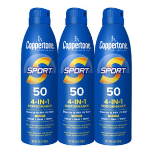 Coppertone Sport Sunscreen Spray SPF 50, Sweat, Heat and Water Resistant Sunblock, Lightweight, Oxybenzone Free, Spray Sunscreen Bulk Pack, 5.5 Oz Bottle, Pack of 3 (Packaging May Vary) - My Store