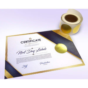 NextDayLabels Gold Seals for Certificates, Gold Metallic Embossing Stickers with Serrated Edge for Certificates, Packaging and Envelopes - 2 Inch Round, 250 Stickers Per Roll - Made in The USA