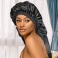 Long Satin Bonnet Sleep Cap,Black Extra Large Silk Bonnet for Natural Hair, Bonnets for Women Night Sleep,Wide Elastic Band, Very Soft & Comfortable (Black)