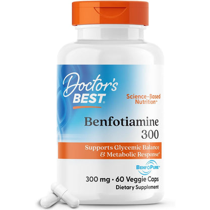 Doctor's Best Benfotiamine 300 with BenfoPure, Helps Maintain Healthy Glucose Metabolism, Non-GMO, Vegan, Gluten Free, Soy Free, 300 mg, 60 Veggie Caps