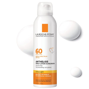 La Roche-Posay Anthelios Ultra-Light Sunscreen Spray Lotion SPF 60, Spray Sunscreen For Face & Body, Broad Spectrum SPF + Antioxidants, Oil Free, Alcohol Free, Water Resistant 80 Min., 5 Fl. Oz.
